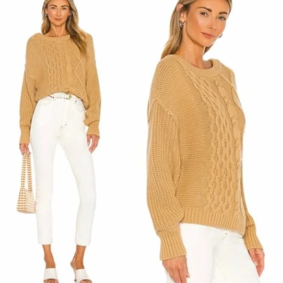 Free People Dream Cable Crew Pullover Sweater Oversized Cream NWT - Picture 8 of 16